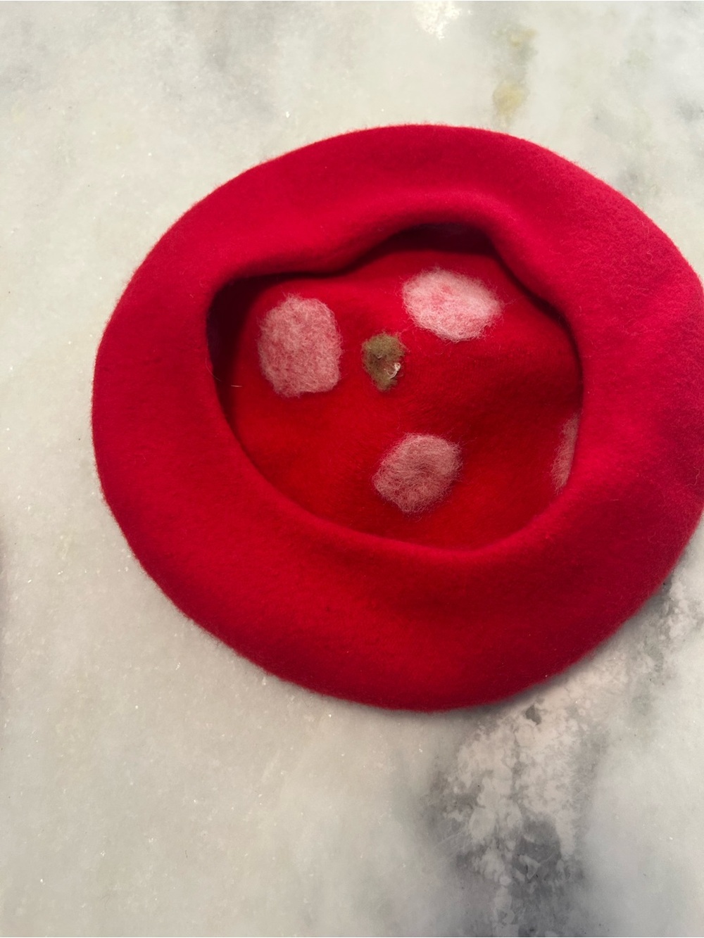 Wool Whimsical Red Mushroom Beret Hat - Picture 2 of 4